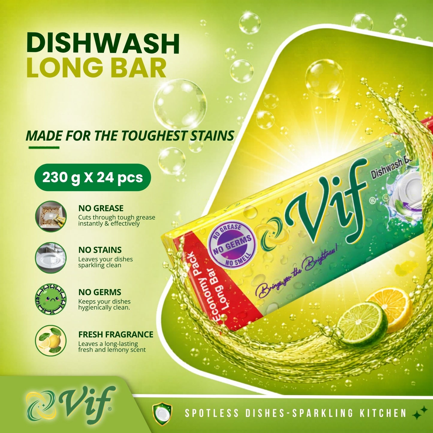 VIF Dishwash Long Bar 235g X 24pcs
