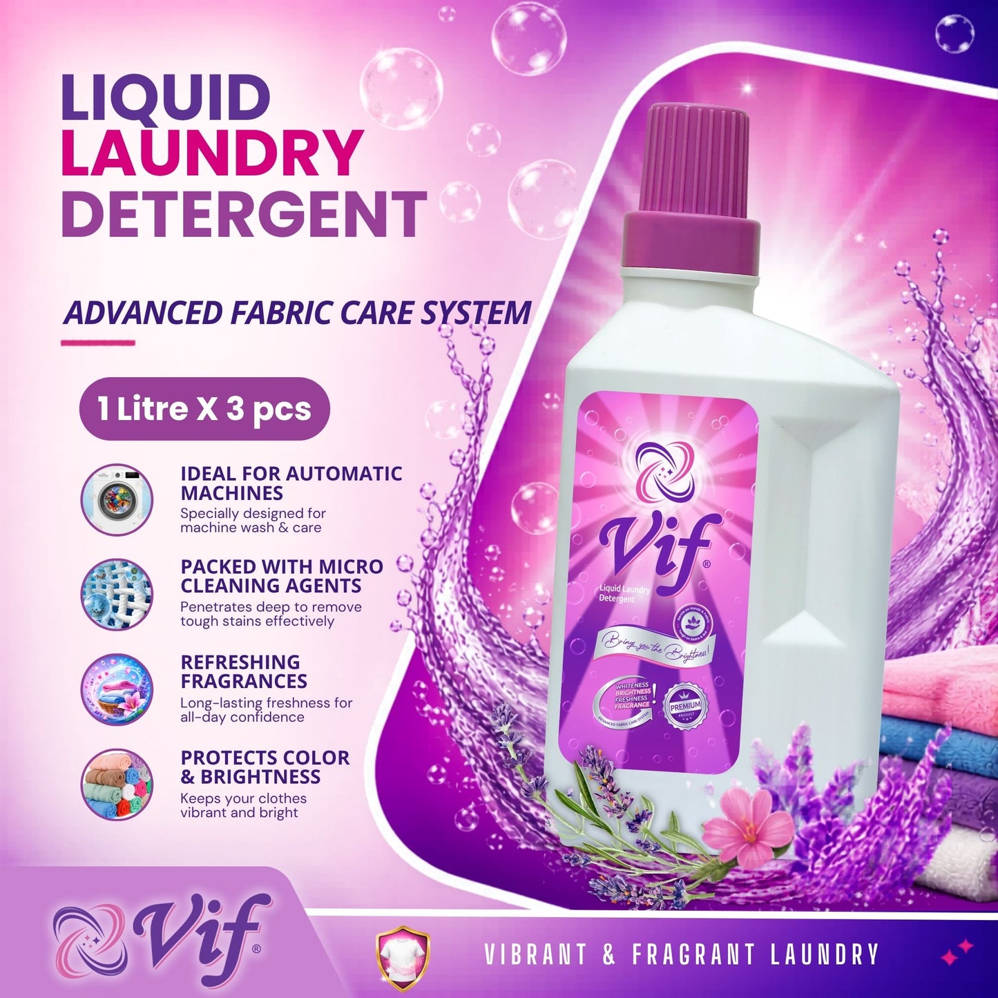 VIF Liquid Laundry Detergent 1Litre X 3pcs