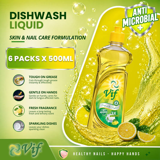 VIF Dishwash Liquid 500ml bottle with antimicrobial lemon formula and bright yellow‑green packaging front view