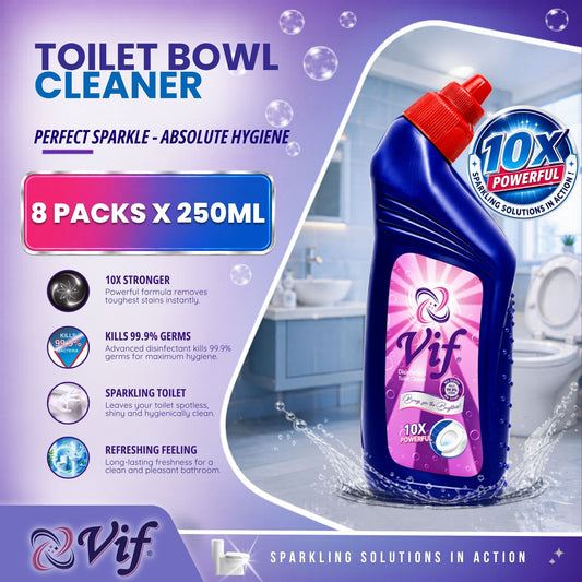 VIF Toilet Bowl Cleaner 250ml bottle with 10X powerful disinfectant formula and blue‑red packaging front view