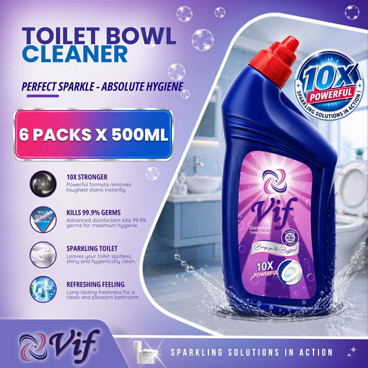 VIF Toilet Bowl Cleaner 500ml bottle with 10X powerful disinfectant formula and blue‑red packaging front view