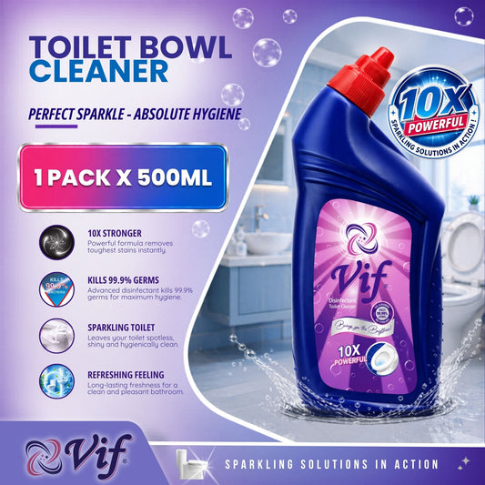 VIF Toilet Bowl Cleaner 500ml bottle with 10X powerful disinfectant formula and blue‑red packaging front view