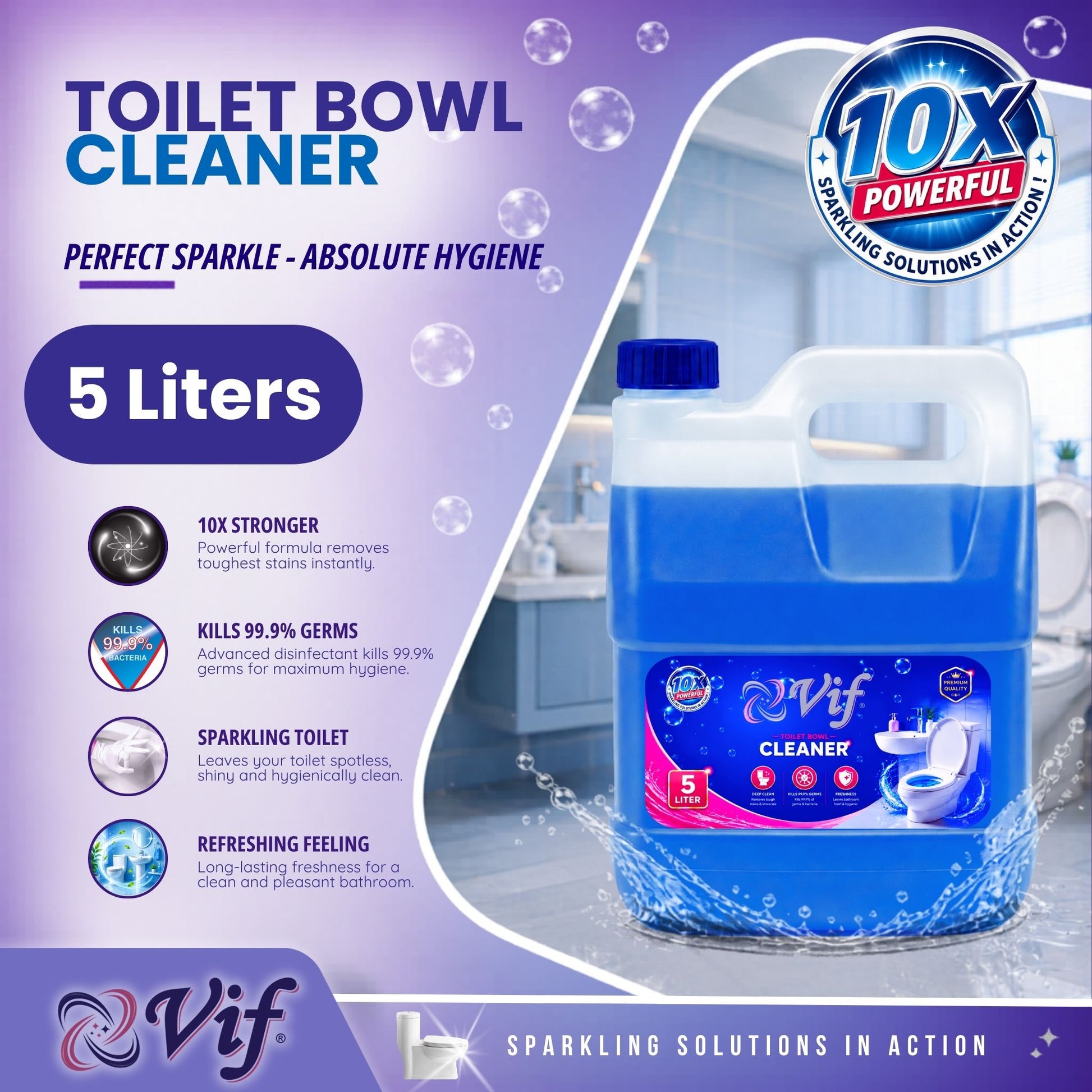 VIF Toilet Bowl Cleaner 5L container with 10X powerful disinfectant formula and blue packaging front view